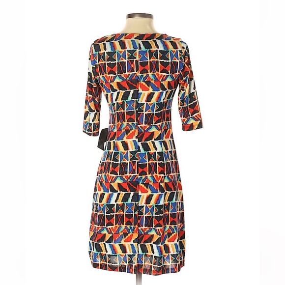 Shelby + Palmer Faux Wrap Boho Ikat Print Sheath Dress 4 Petite - Picture 2 of 12